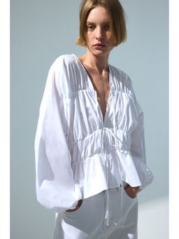 H&M - Women White Drawstring poplin blouse