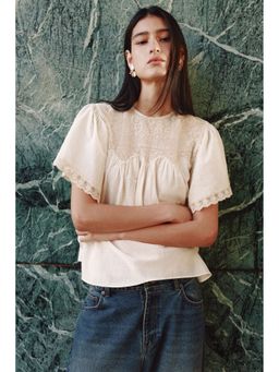 H&M - Women White Lace-detail cotton blouse