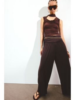 H&M - Women Brown Gathered viscose trousers