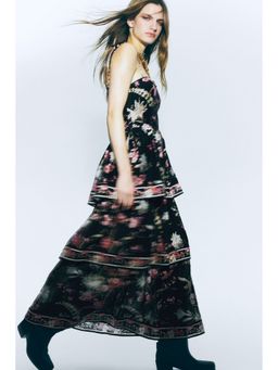 H&M - Women Black Tiered linen-blend dress