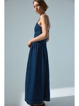 H&M - Women Blue Flared-skirt denim dress