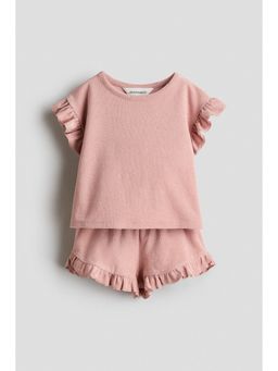 H&M - Girls Pink 2-piece frill-trimmed terry set