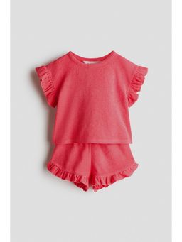 H&M - Girls Pink 2-piece frill-trimmed terry set