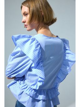 H&M - Women Blue Poplin wrap blouse