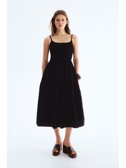 H&M - Women Black Smocked cotton poplin dress