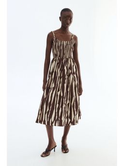 H&M - Women Brown Smocked cotton poplin dress
