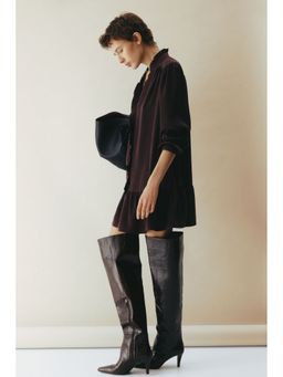 H&M - Women Brown Frill-trimmed dress