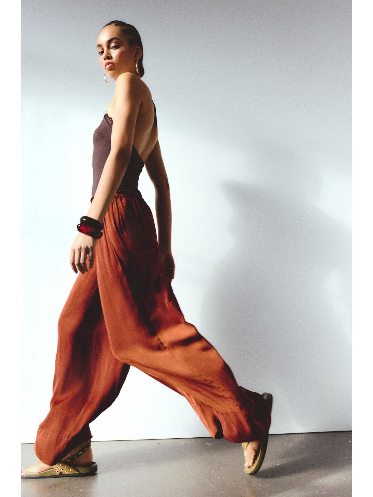 h&m Women Brown Wide drawstring trousers-picture-10