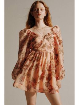 H&M - Women Multi-Color Tie-detail puff-sleeved dress