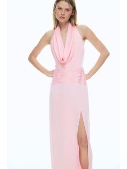 H&M - Women Pink Cowl-neck satin dress