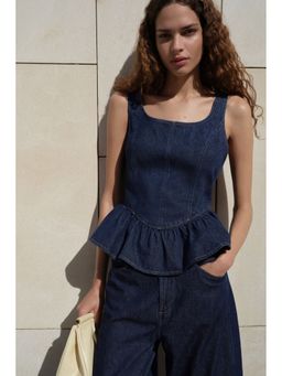 H&M - Women Blue Denim peplum top