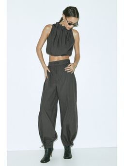 H&M - Women Grey Balloon-leg poplin trousers