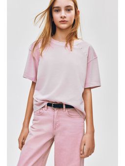 H&M - Girls Pink Washed-look studded top