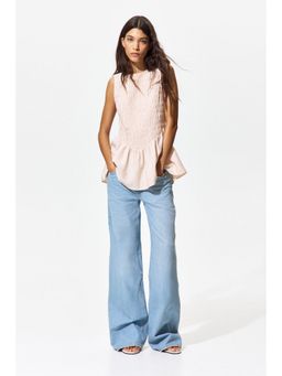 H&M - Women Pink Smocked tie-back peplum top