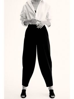 H&M - Women Black Jersey barrel-leg trousers