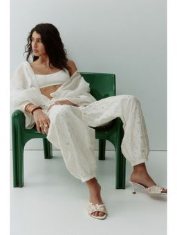 H&M - Women White Lace-look drawstring trousers