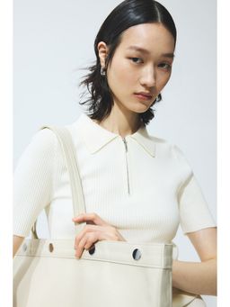 H&M - Women White Rib-knit collared top