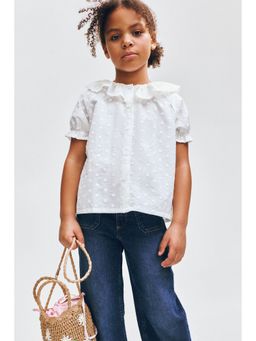 H&M - Girls White Flounce-collar embroidered Top