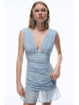 H&M - Women Blue Crinkled sleeveless dress