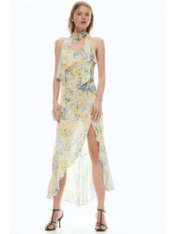 H&M - Women Yellow Flounced chiffon dress with attached scarf