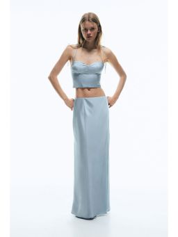 H&M - Women Blue Satin maxi skirt