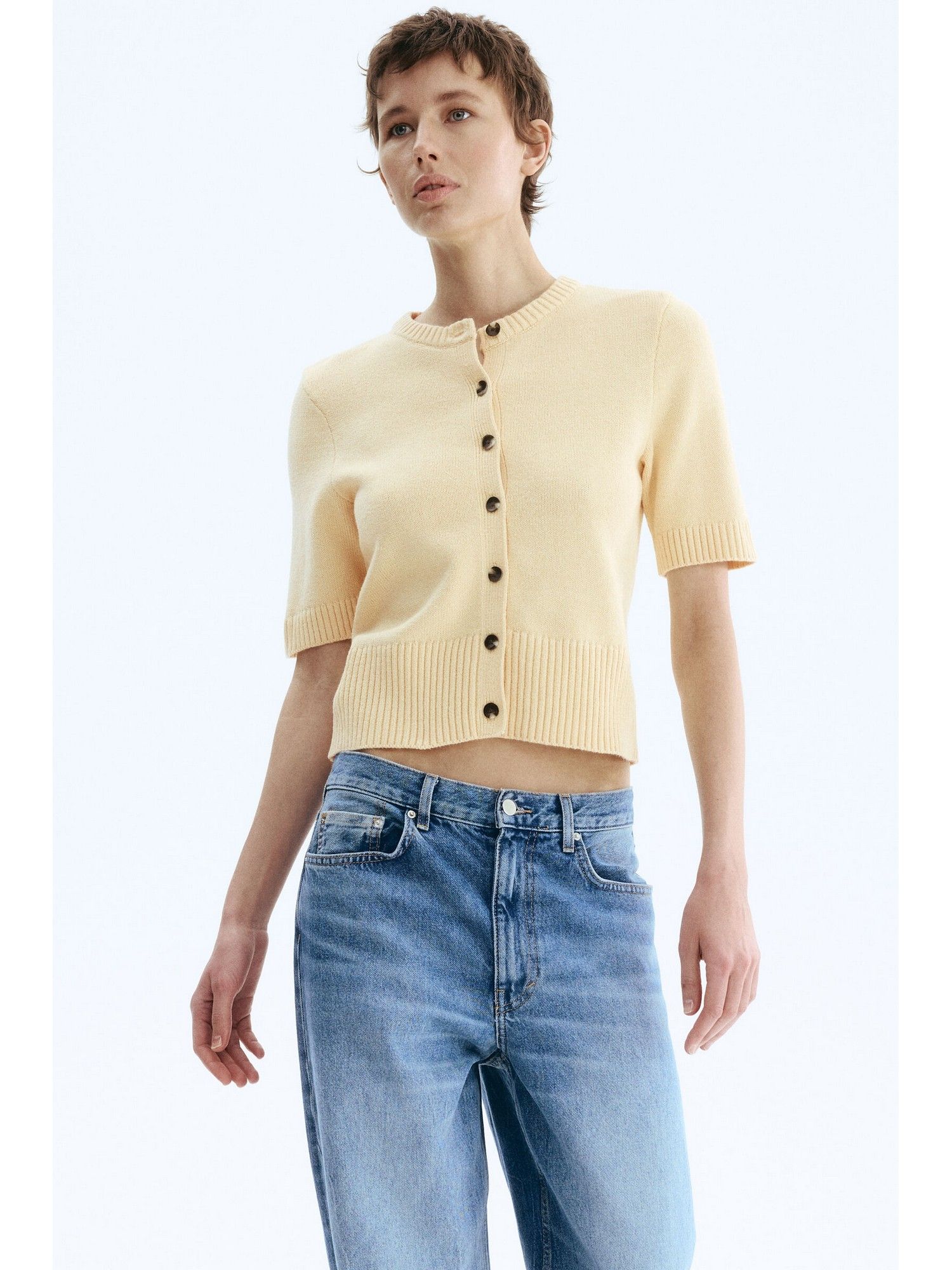 h&m Women Yellow Short-sleeved cardigan-picture-43