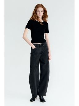 H&M - Women Black Fine-knit T-shirt