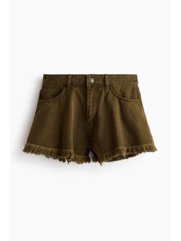 H&M - Women Green Frayed denim shorts