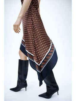 H&M - Women Brown Asymmetric satin halterneck dress