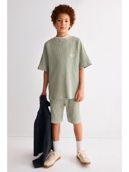 H&M - Boys Green 2-piece waffled jersey set