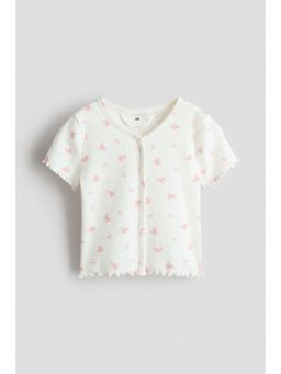 H&M - Girls White Button-detail ribbed top