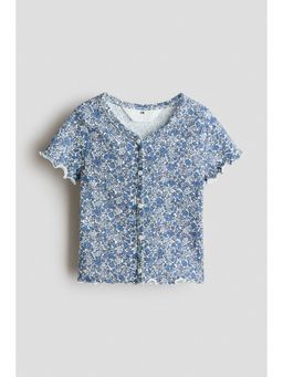 H&M - Girls Blue Button-detail ribbed top