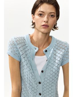 H&M - Women Blue Cap-sleeved pointelle-knit cardigan