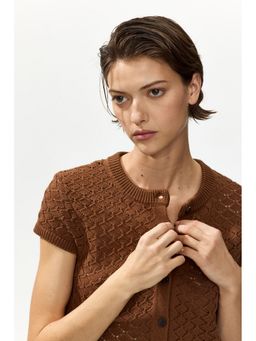 H&M - Women Brown Cap-sleeved pointelle-knit cardigan