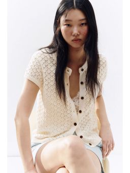 H&M - Women Beige Cap-sleeved pointelle-knit cardigan