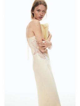 H&M - Women Yellow Lace-detail satin dress with scarf