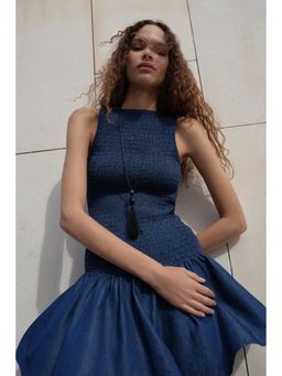 H&M - Women Blue Smocked denim dress