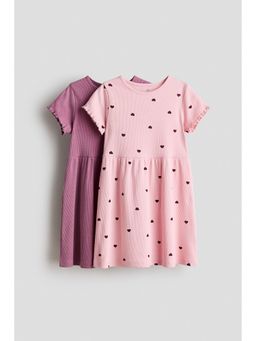 H&M - Girls Pink 2-pack ribbed cotton dresses