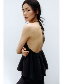 H&M - Women Grey Cotton halterneck top