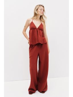 H&M - Women Red Straight muslin trousers