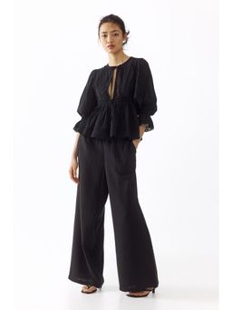 H&M - Women Grey Straight muslin trousers