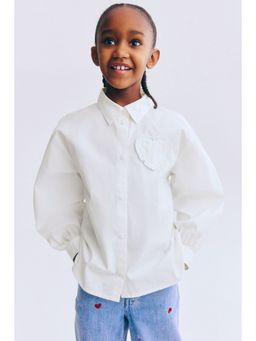 H&M - Girls White Heart-appliqu poplin shirt