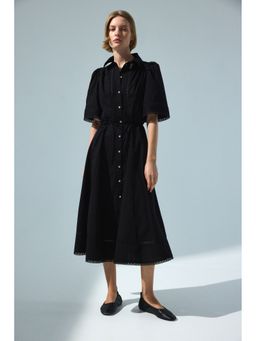 H&M - Women Black Pintucked cotton shirt dress
