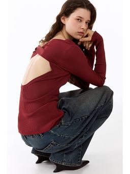 H&M - Women Red Rib-knit twist-detail top