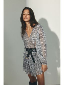 H&M - Women Blue Flounce-trimmed dress