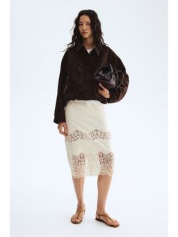 H&M - Women Beige Embroidered cotton skirt