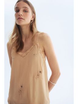 H&M - Women Beige Embroidered strappy top