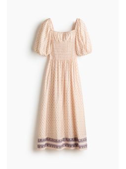 H&M - Women Beige Smocked-waist dress