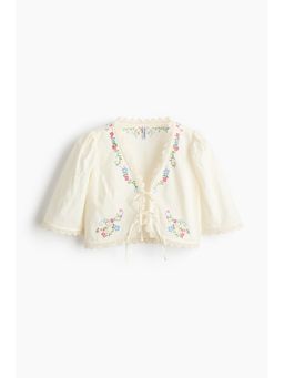 H&M - Women White Cropped embroidered blouse