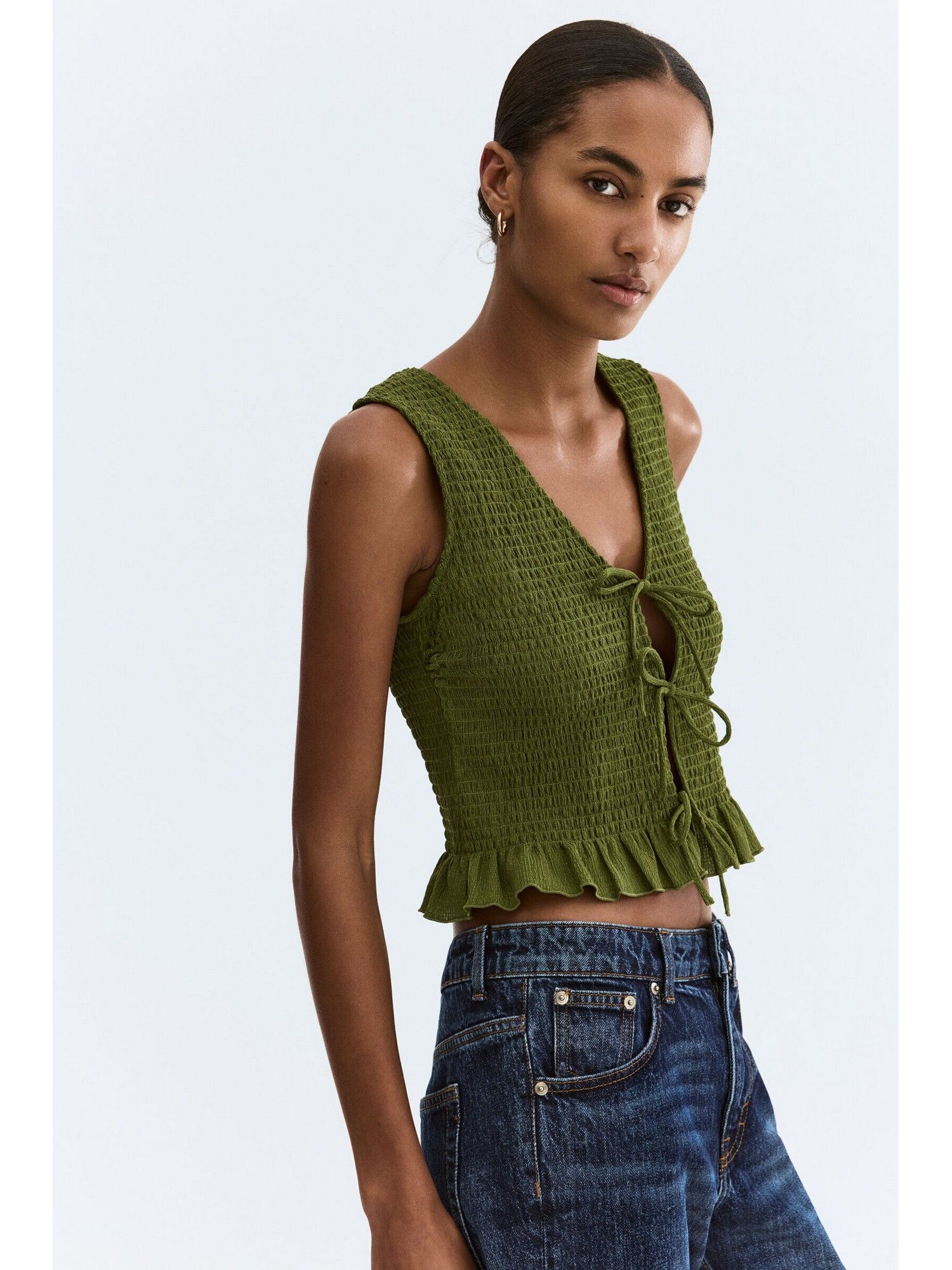 h&m Women Green Smocked waistcoat-picture-25